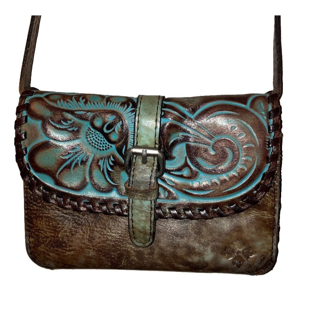 Patricia Nash Torri Crossbody Bag Purse Turquoise Tooled Leather Boho